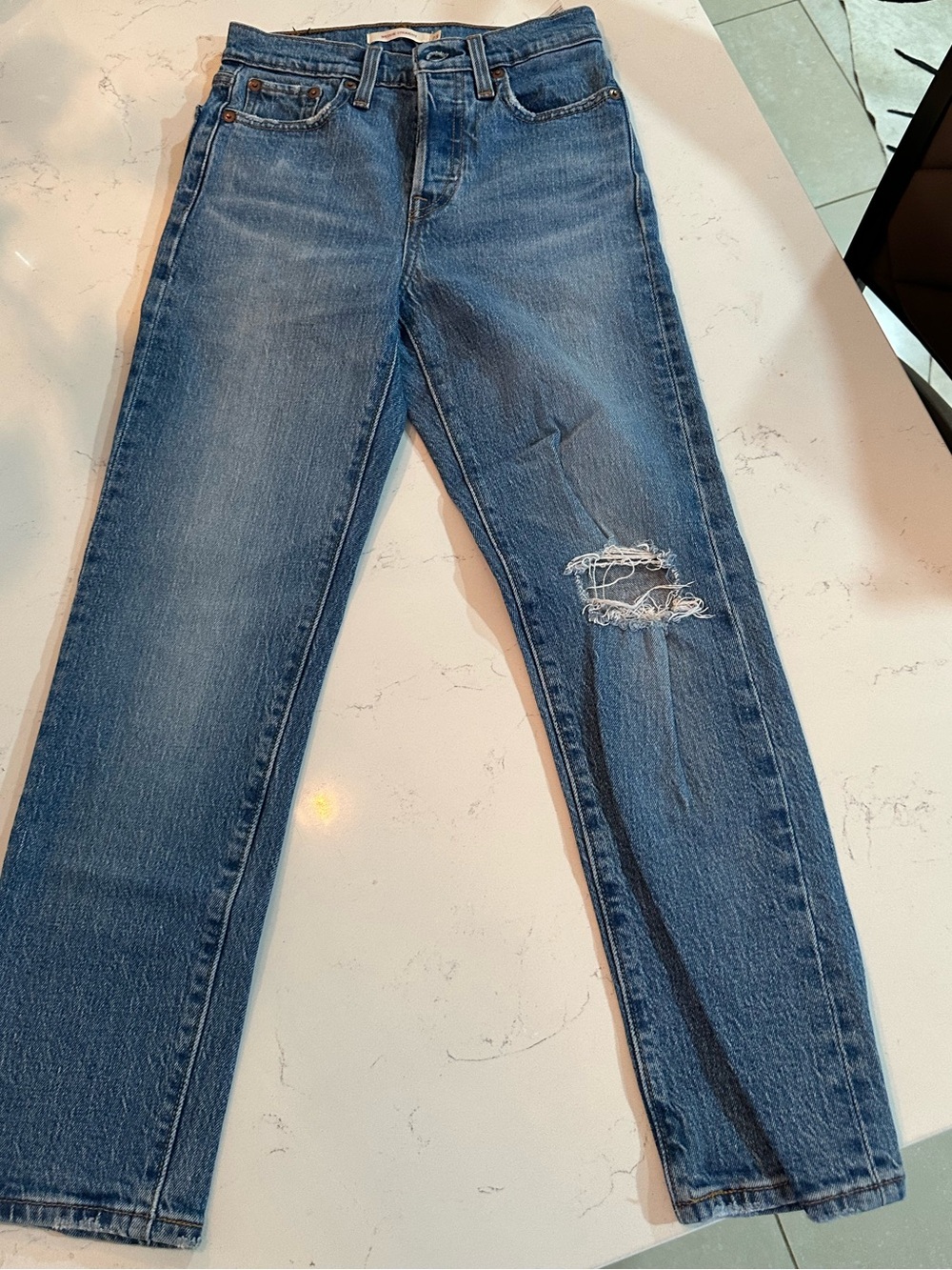 Levi's Blue Wedgie Straight-Leg Distressed Jeans